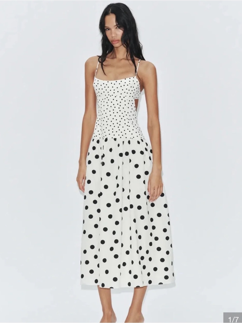 Zara White Maxi Dress with Black Polka Dots